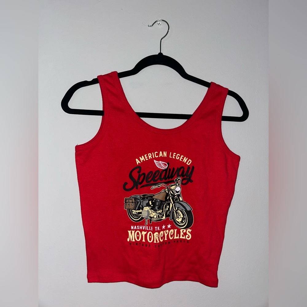 Red Motorcycle Graphic Tank Top